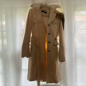 Laundry by Shelli Segal Cream Wool Jacket/hood with fur